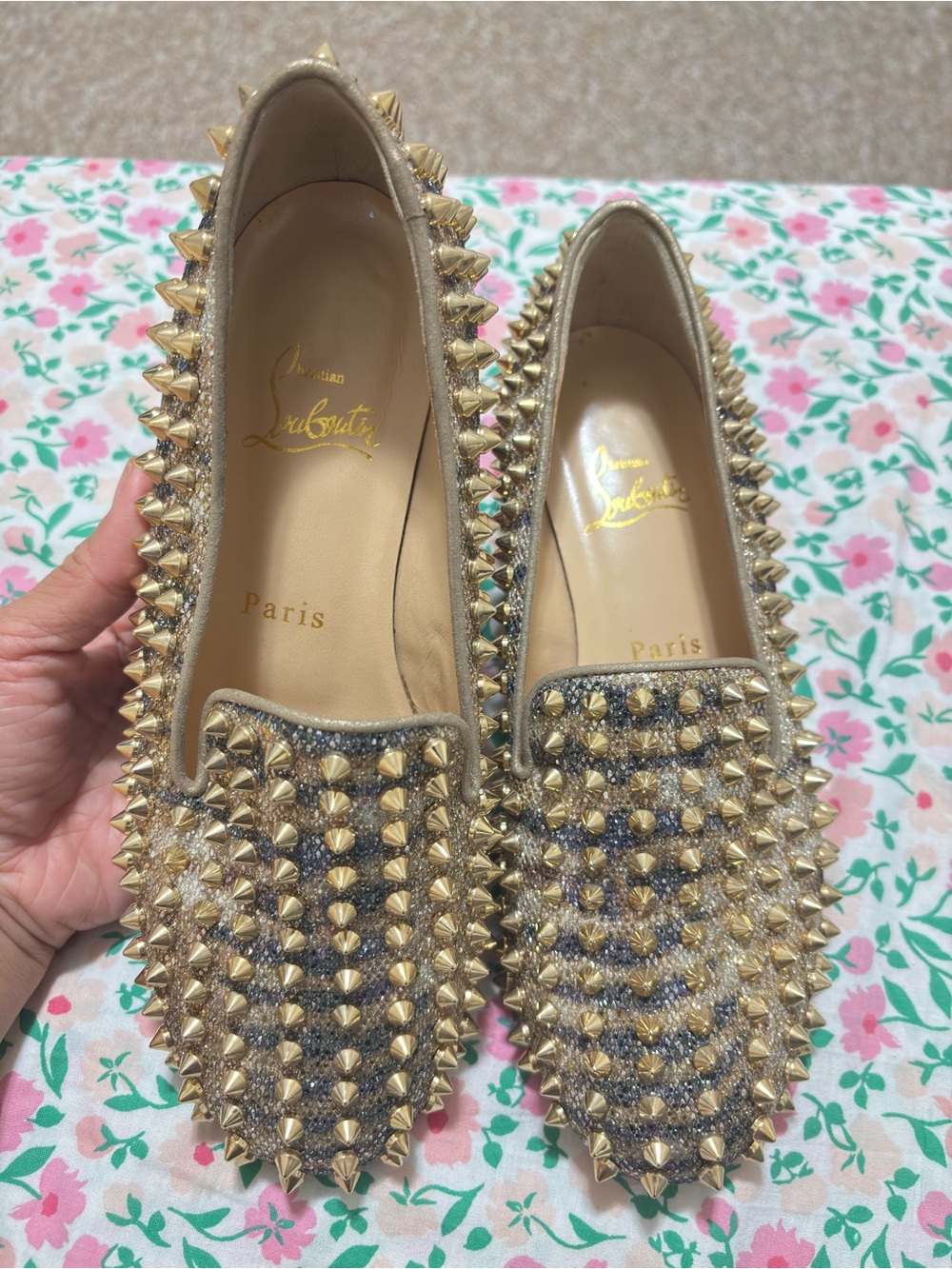 Christian Louboutin Metallic Gold Spike Loafers